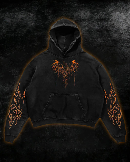 Orange Tribal Thorn Print Hoodie