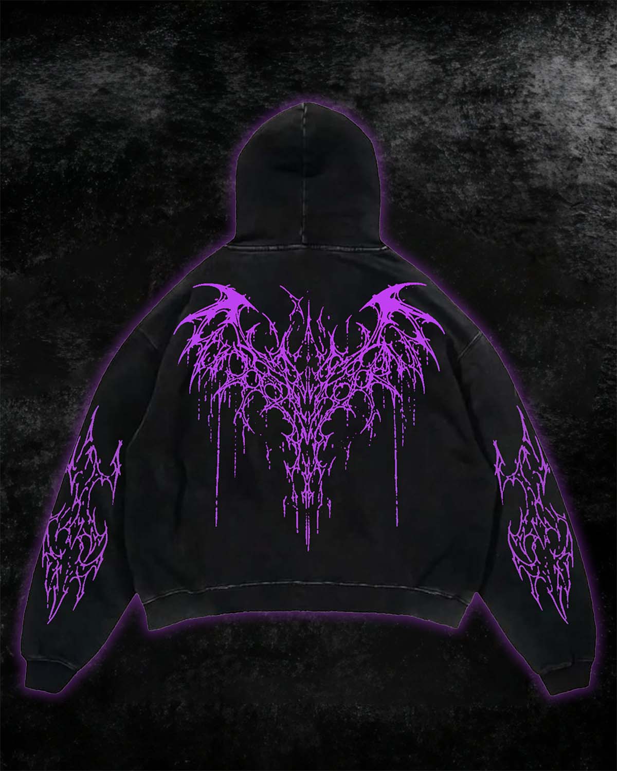 Black Purple Tribal Thorn Print Hoodie