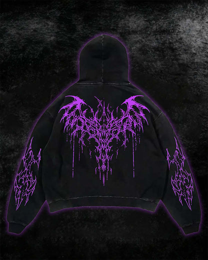 Black Purple Tribal Thorn Print Hoodie