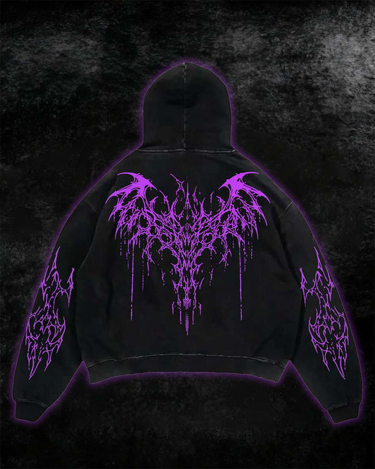 Black Purple Tribal Thorn Print Hoodie