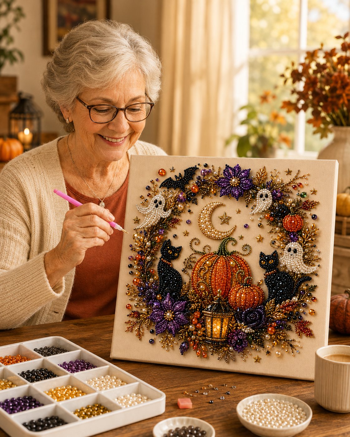 💥 Limited Time 49% OFF – 👻✨ Halloween Pearl Art DIY Kit – Create Spooky-Cute Magic