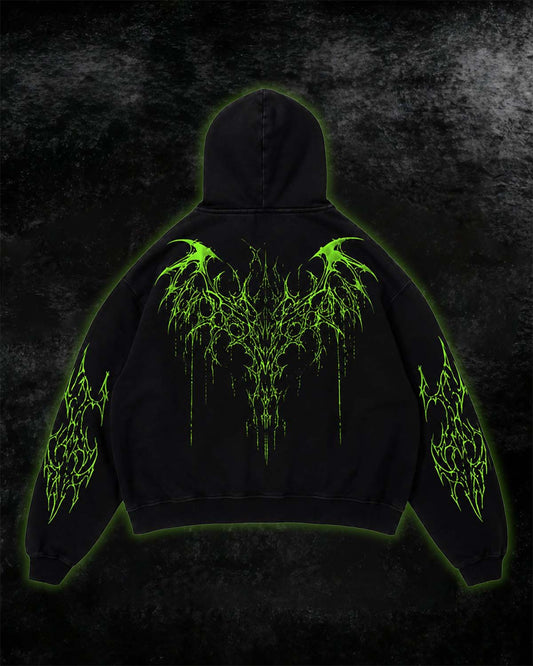 Neon Green Tribal Thorn Print Hoodie