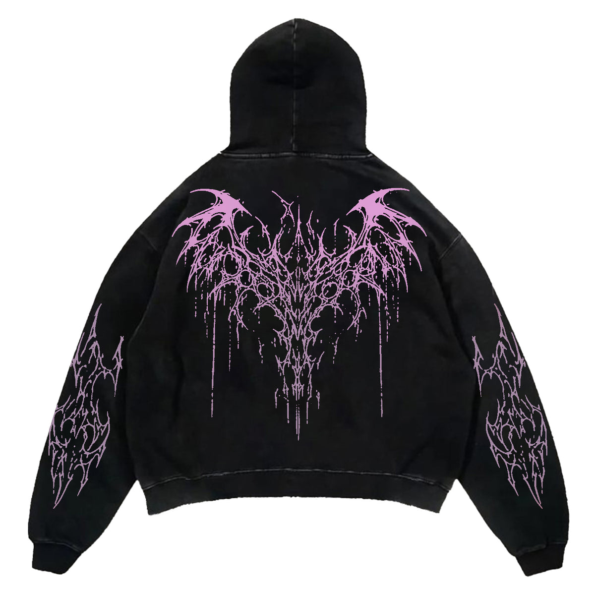 Black Pink Tribal Thorn Print Hoodie
