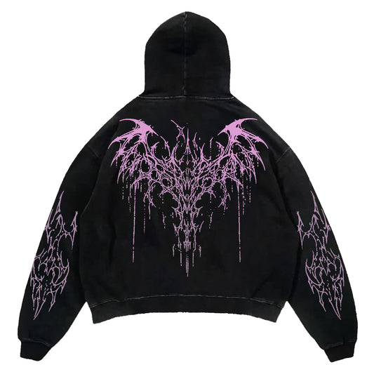 Black Pink Tribal Thorn Print Hoodie