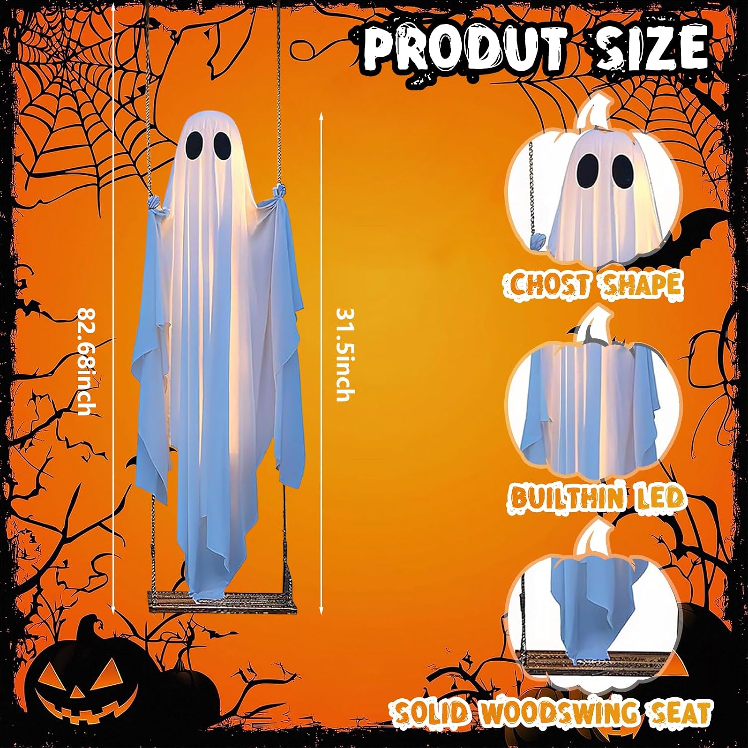 🎁HOT DEAL – Up to 49% OFF🔥Halloween Decorations OutdoorHanging Swing Ghost Halloween Decor with String Lights, Spooky Cute Ghosts Decorations for Front Porch Yard Tree