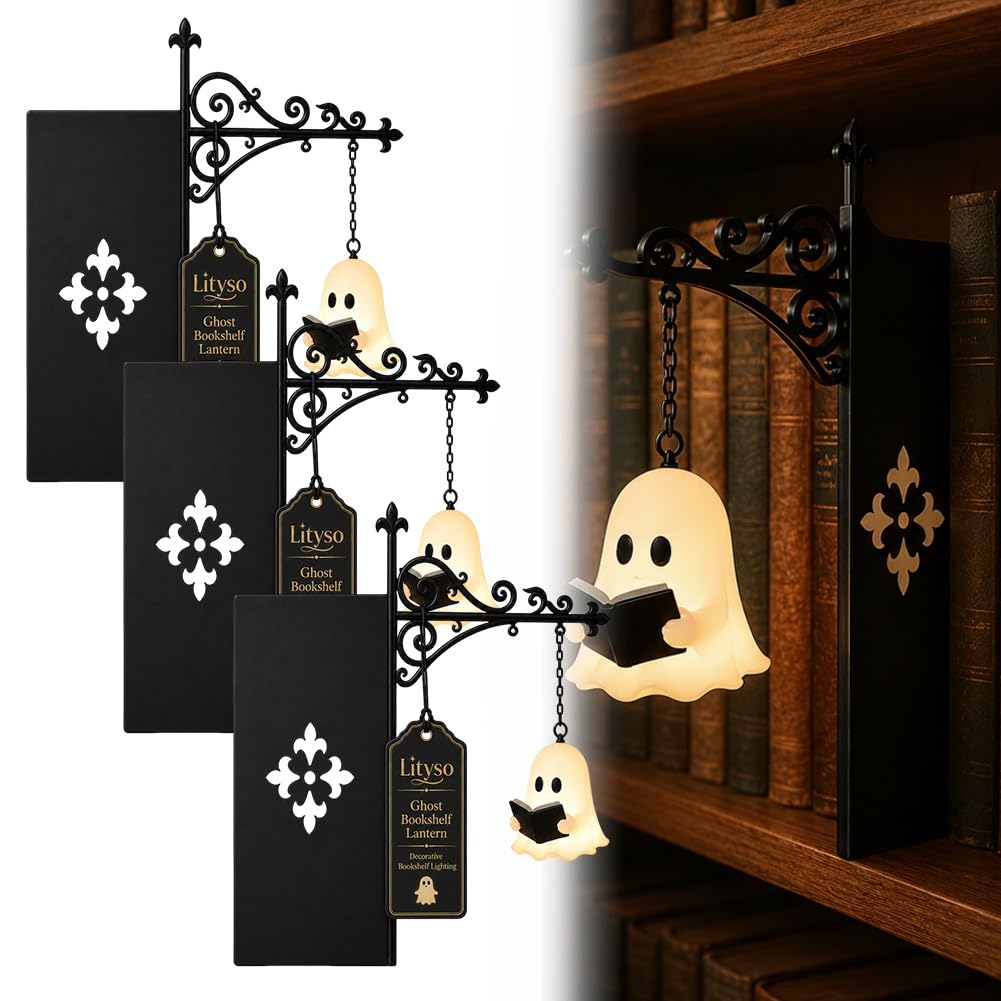 Cute Ghost Reading Book Lamp - Cozy Halloween LED Night Light & Bookshelf Decor