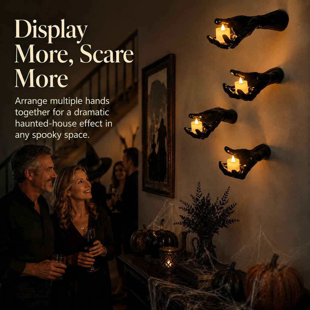 Halloween Decorations, Pack of 3 Wall Mounted Creepy Reaching Hands with Lighted Candles
