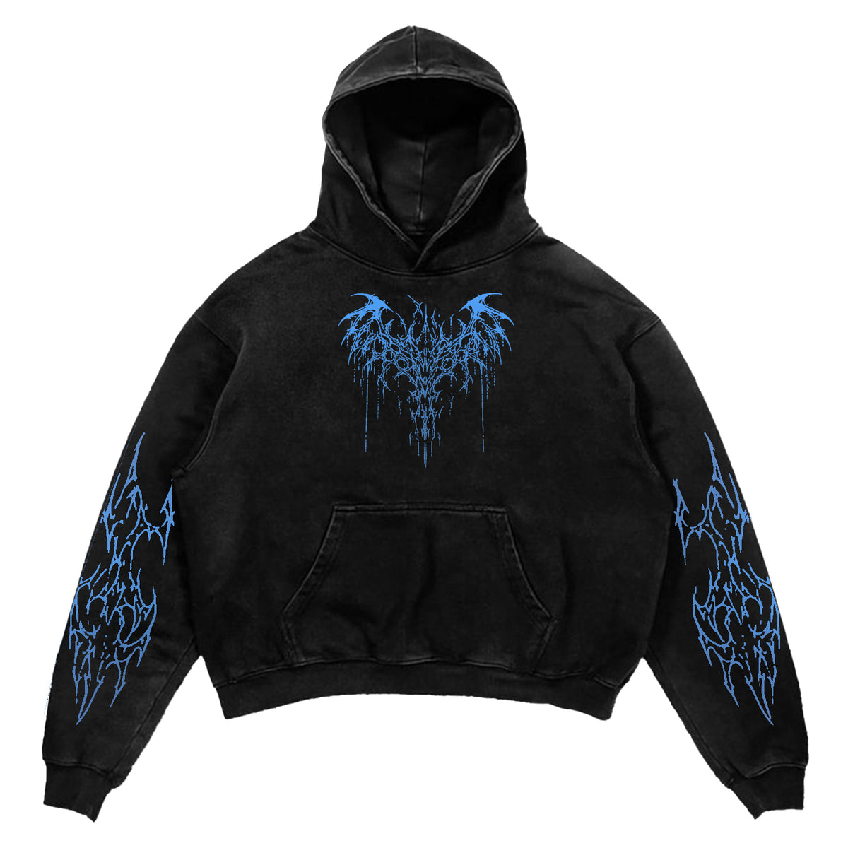 Black Blue Tribal Thorn Print Hoodie
