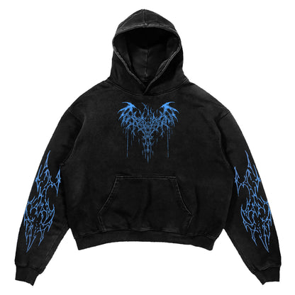 Black Blue Tribal Thorn Print Hoodie