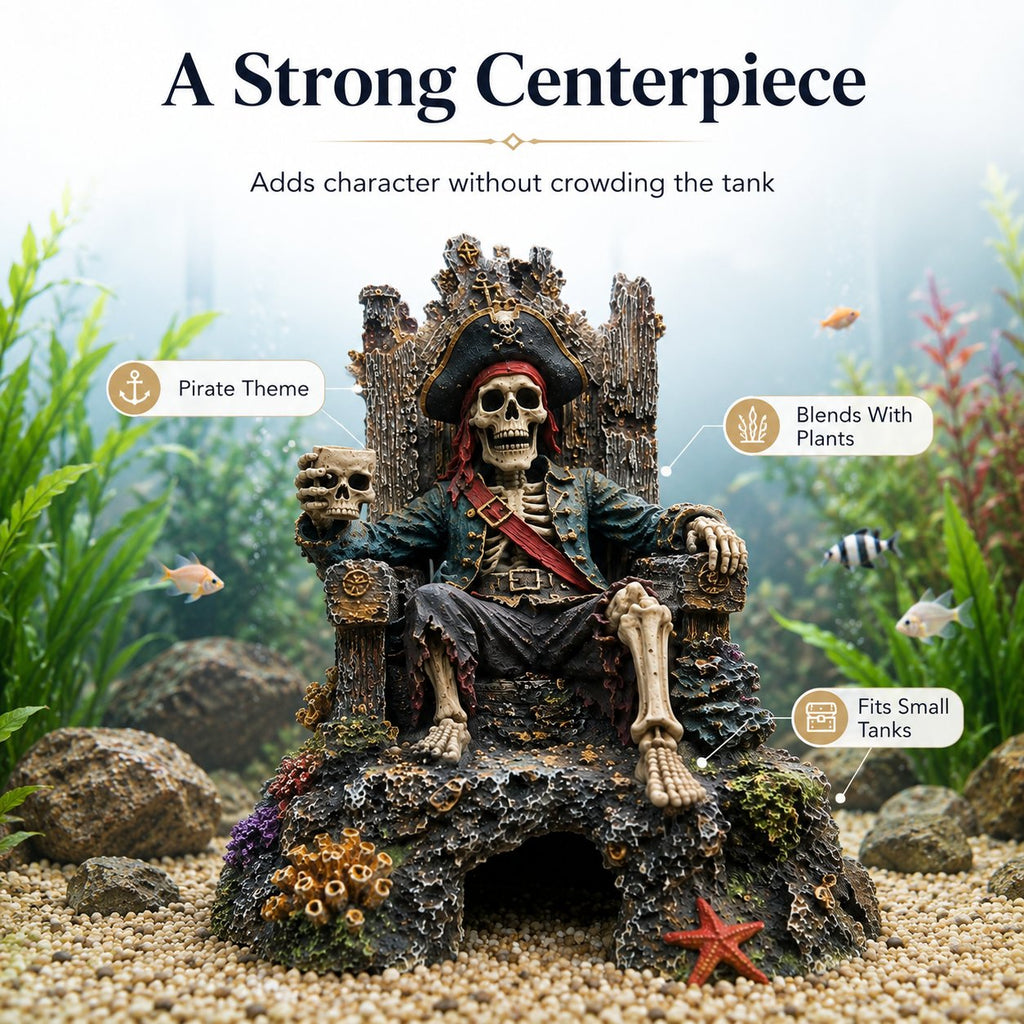 Underwater Pirate Skeleton Throne Aquarium Hideout Cave Decor