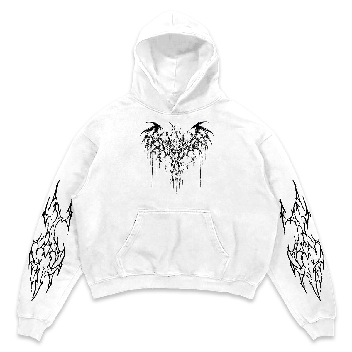White Black Tribal Thorn Print Hoodie