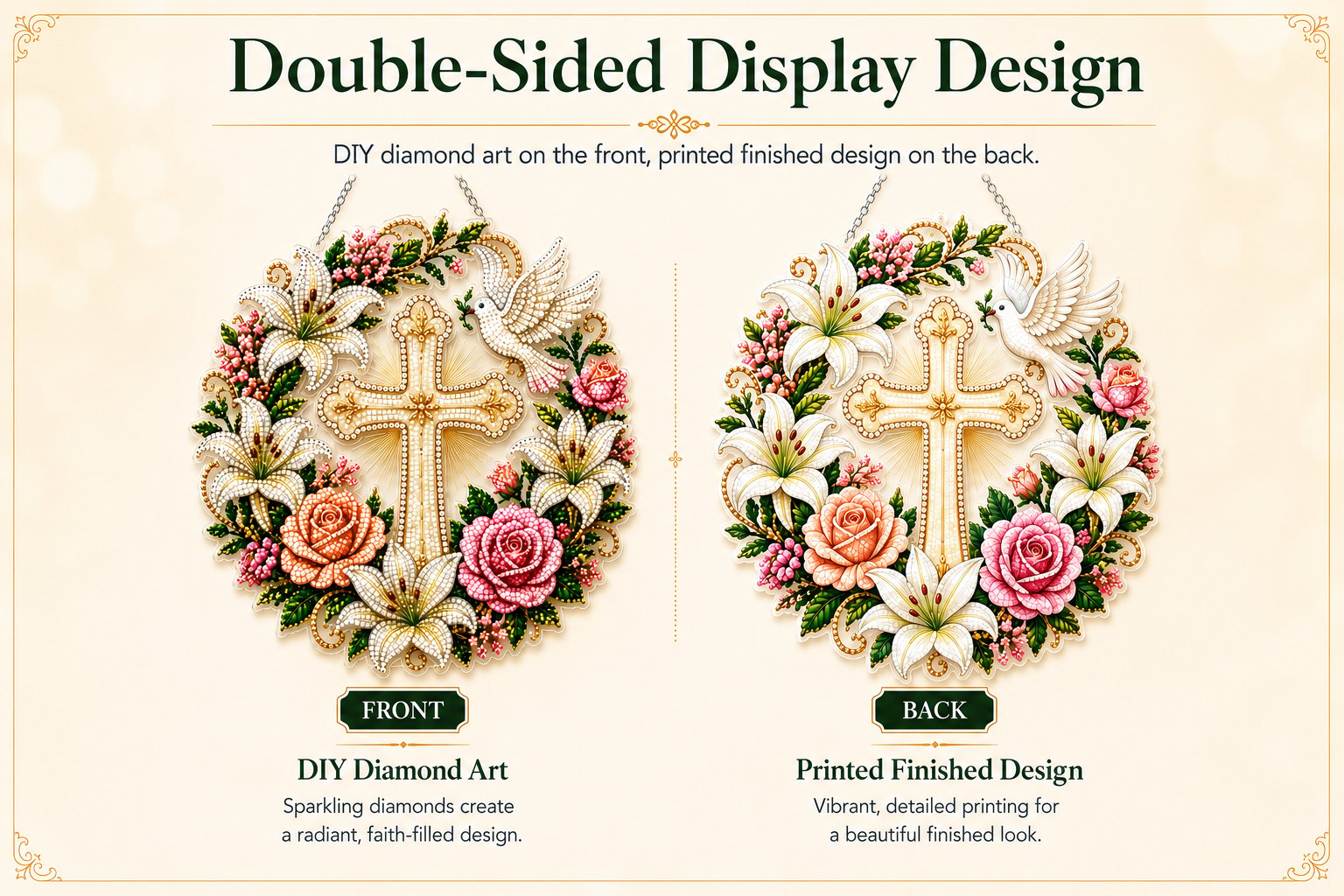 ✝️💐 Cross, Flowers & Dove Diamond Art Hanging Ornament Kit – A Relaxing DIY Craft Filled with Faith & Peace ✨🙏