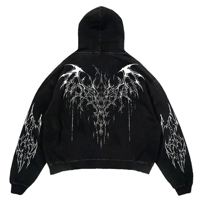 Black Tribal Thorn Print Hoodie