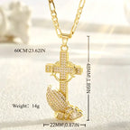 Cross & Prayer Hands Pendant Necklace