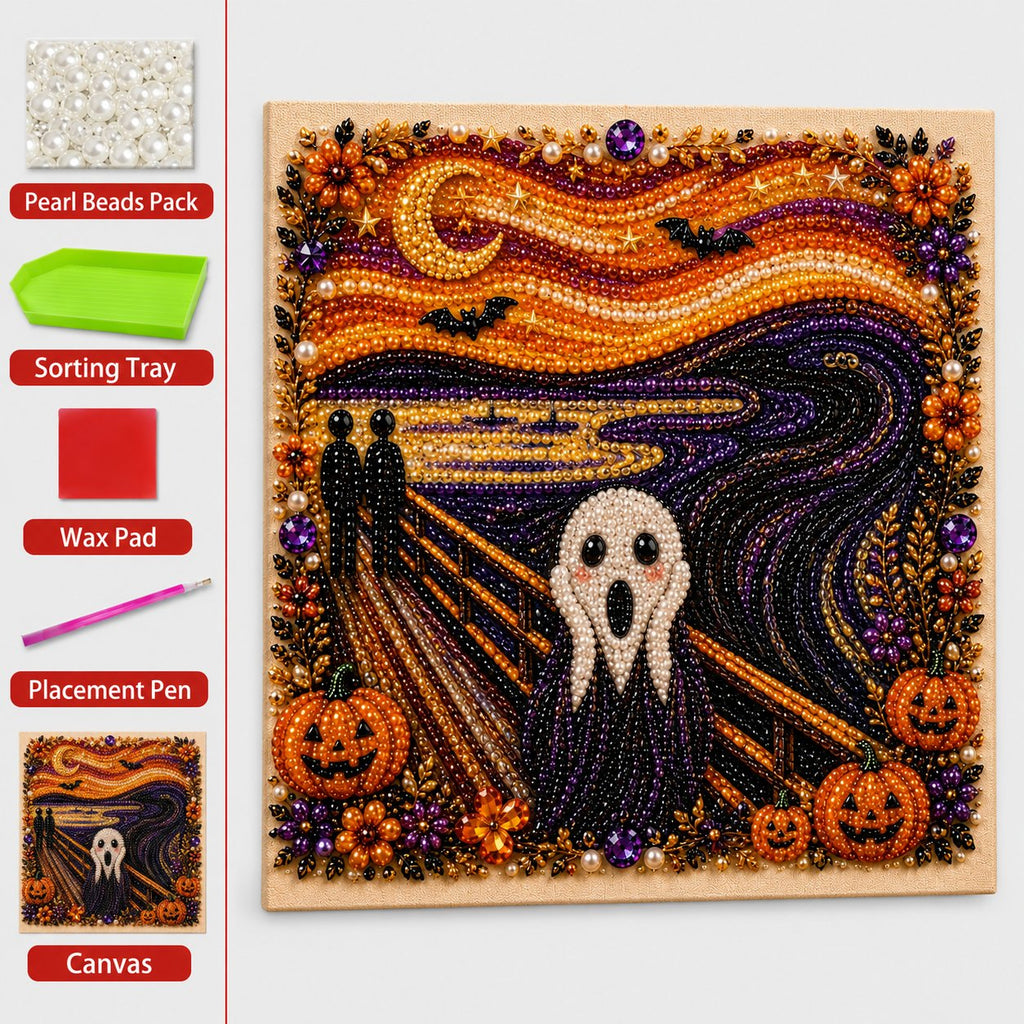 🎃👻 Premium 3D Pearl Halloween Wall Art Kit | Luxury Flocked Canvas with Scratch-Resistant Non-Fading Pearl Beads DIY Spooky Decor – Buy 2 Free Shipping 📦✨