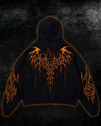 Orange Tribal Thorn Print Hoodie