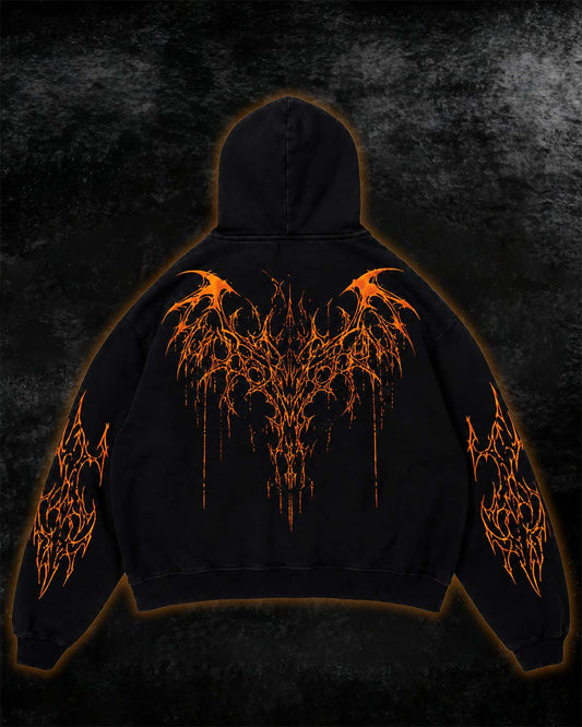 Orange Tribal Thorn Print Hoodie