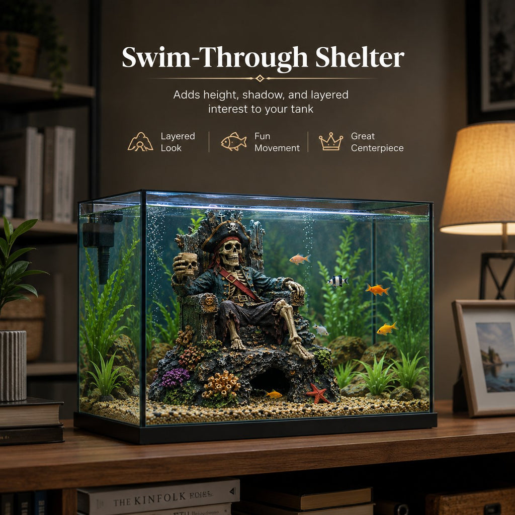 Underwater Pirate Skeleton Throne Aquarium Hideout Cave Decor