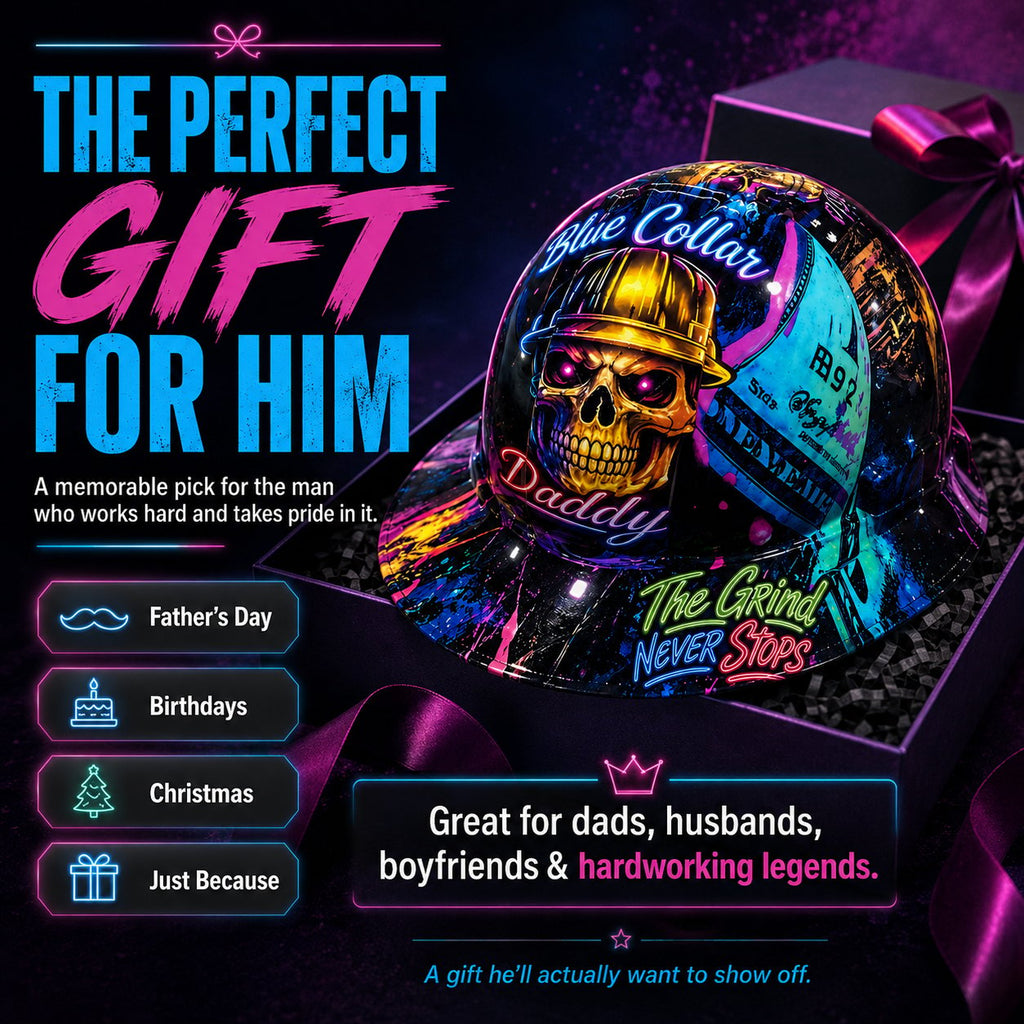 🔥Father‘s Day 50% OFF 👷‍♂️ Blue Collar Daddy Hydro-Dipped Hard Hat | Industrial Rigid Impact-Resistant Safety Helmet with Full-Wrap Gloss Artwork
