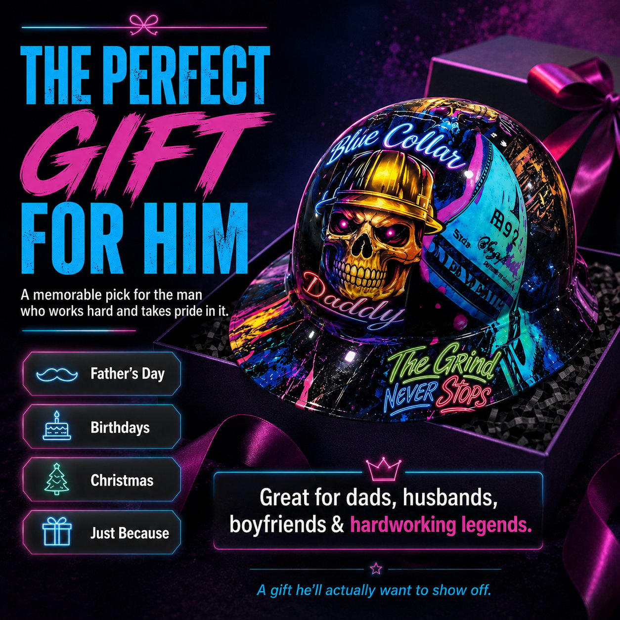 🔥Father‘s Day 50% OFF 👷‍♂️ Blue Collar Daddy Hydro-Dipped Hard Hat | Industrial Rigid Impact-Resistant Safety Helmet with Full-Wrap Gloss Artwork