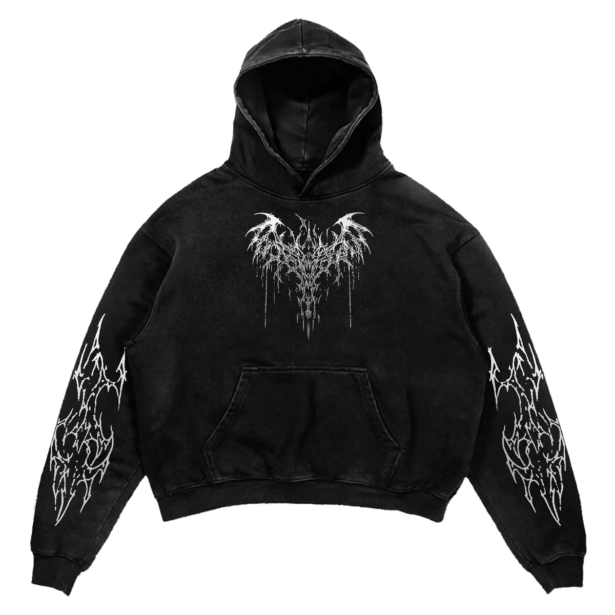 Black Tribal Thorn Print Hoodie