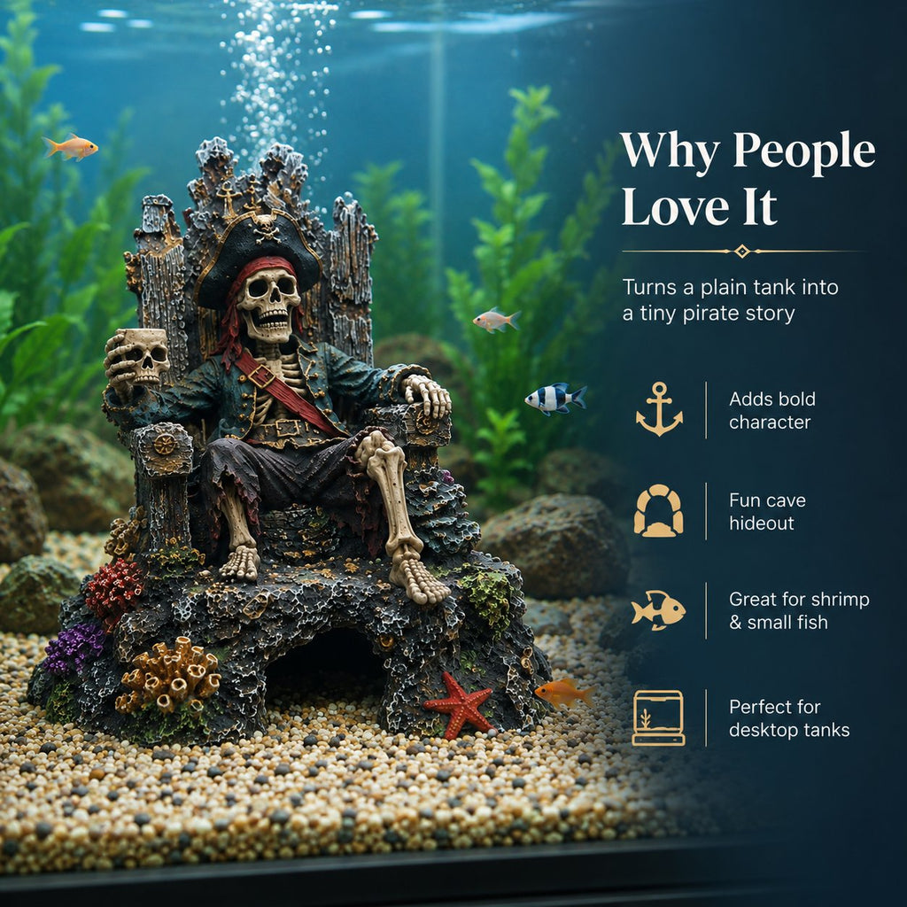Underwater Pirate Skeleton Throne Aquarium Hideout Cave Decor