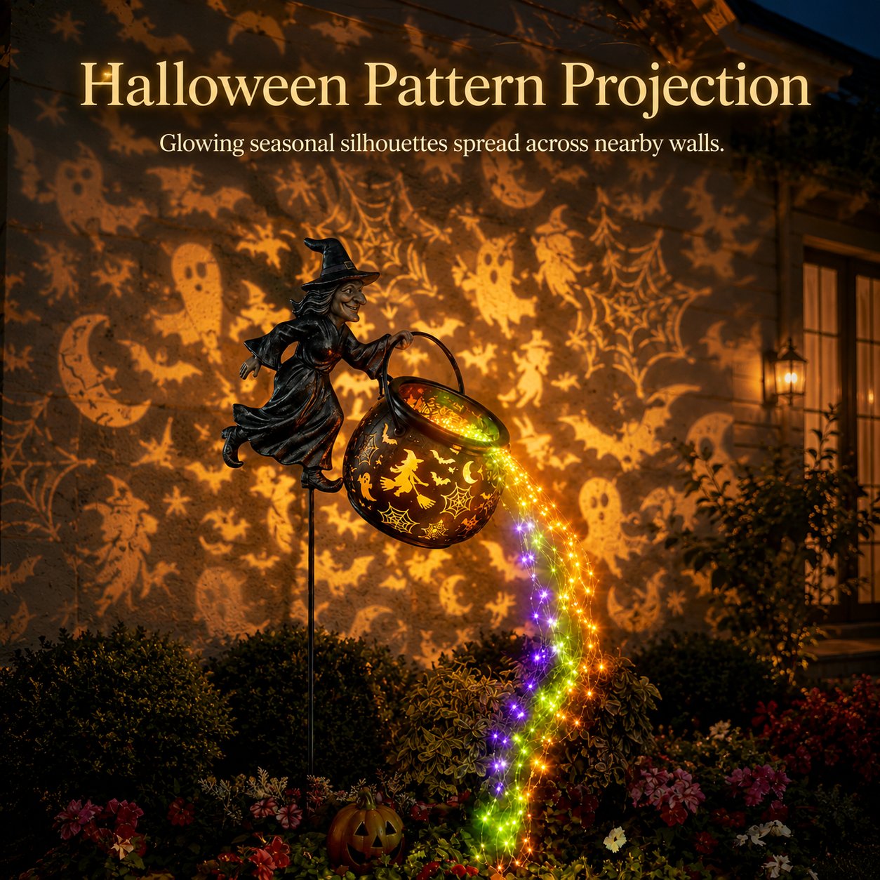 🎃Glowing Witch Cauldron Garden Stake Light – Magical Rainbow Halloween Yard Decor 🧙‍♀️✨