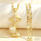 Cross & Prayer Hands Pendant Necklace