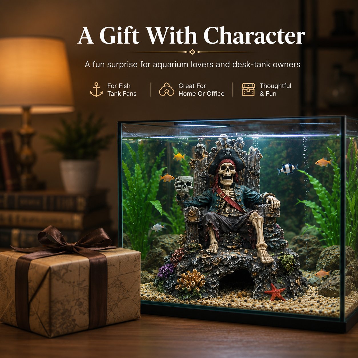 Underwater Pirate Skeleton Throne Aquarium Hideout Cave Decor