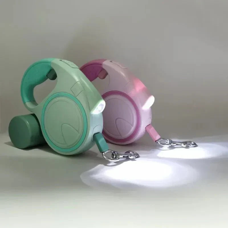 Retractable Leash With LED Poop Bag Dispenser
