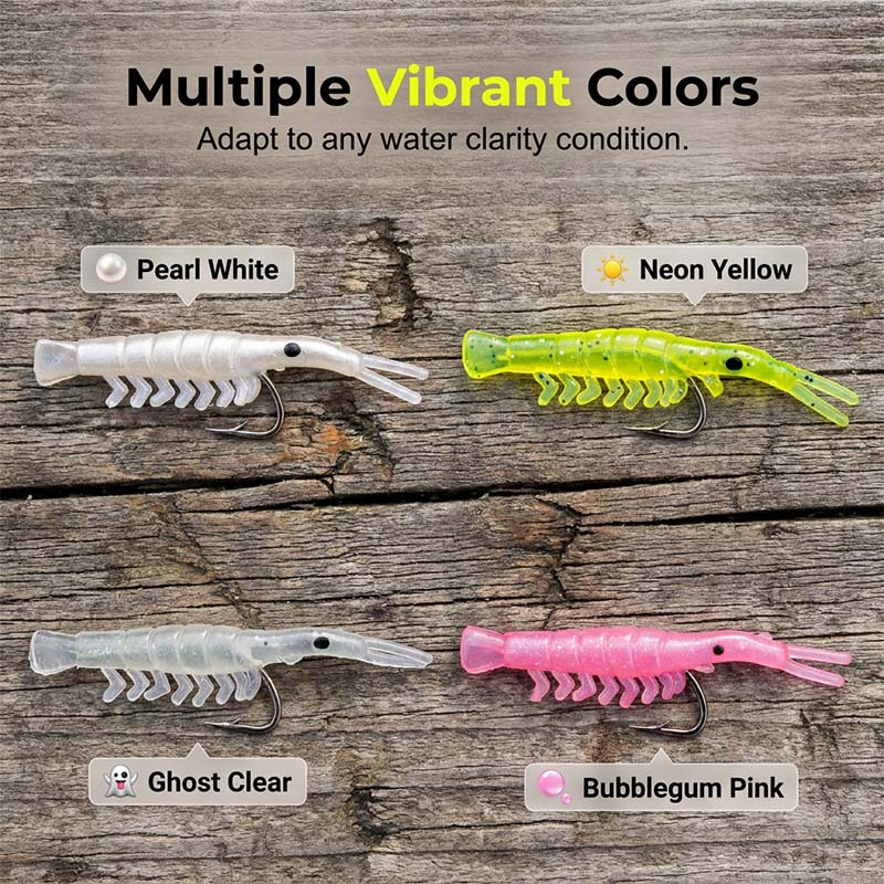 🥳2026 HOT SALE🥳💞50K+ SOLD!🐟💪 50% OFF! 50PCS Soft Shrimp Lures – Realistic texture, sharp hidden hooks. Works in rivers, lakes & sea. No more missed strikes! 🏆🎣